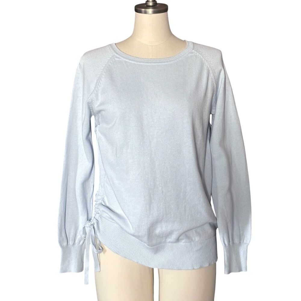 Light Blue Side-Tie Crewneck Sweater